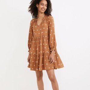Tie-Neck Tiered Mini Dress in Bloom Dot
